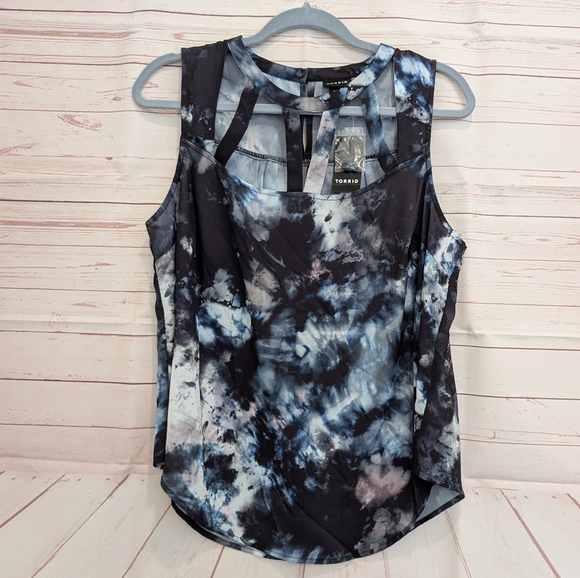 SALE NWT Torrid Tie-dye Georgette Cage Front Tank 00 - Picture 7 of 15